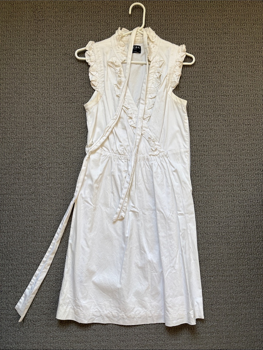 BCBG Paris White Ruffle Tie-Waist Midi Dress
